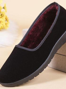 考味佳老北京布鞋女酒店加绒冬老太太防滑棉鞋上班黑色工作鞋妈妈