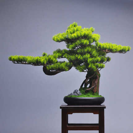 迎客松仿真植物盆景室内绿植盆栽松树办公室桌面玄关客厅装饰摆件