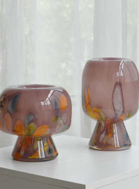 温柔紫色彩点高级感玻璃花瓶中古摆件客厅插花餐桌水培设计感小众