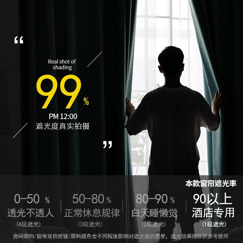 新款直销轻奢欧式全遮光窗帘布精密成品窗纱遮阳布料阳台免打孔纯