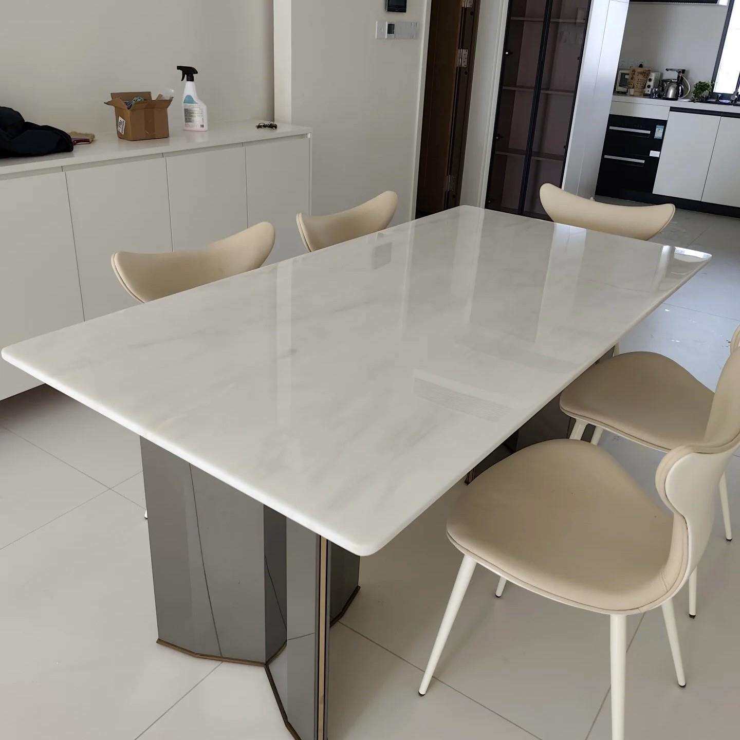 轻奢天然白冰玉卡里冰玉大理石岛台餐桌现代简约奢石吧台接待台