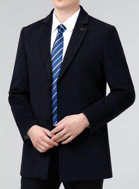 中2688年男士休呢闲外套加大码中长西款羊毛呢大衣中年装子领羊绒