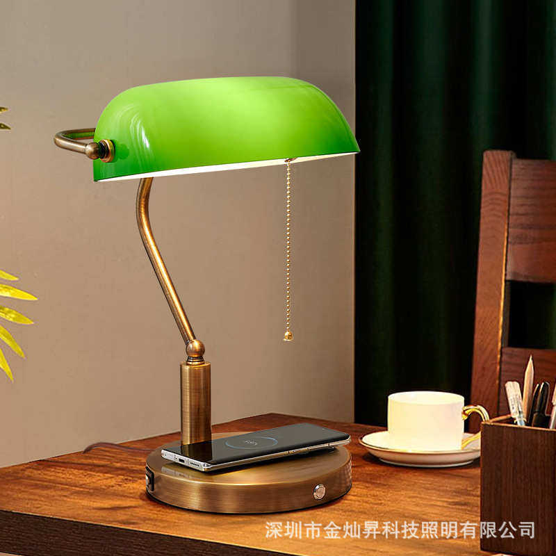 全铜美式复古台灯简约创意怀旧民国风老上海绿色客厅卧室书房灯具
