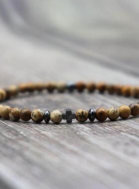 Hematite Cross Charm Bracelet 4mm Red Turquoise Stone Bracle