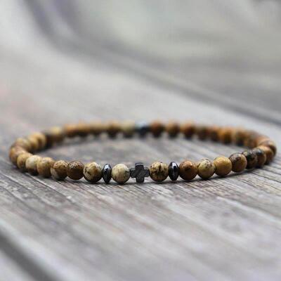 Hematite Cross Charm Bracelet 4mm Red Turquoise Stone Bracle