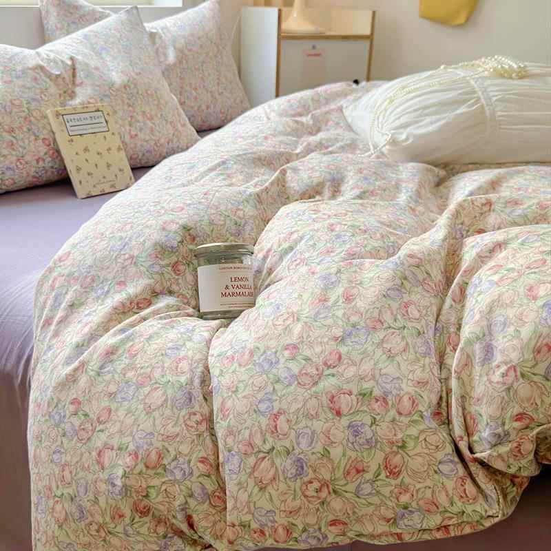 A类母婴幼儿级双层纱纯棉四件套100全棉小清新春秋季床单被套床笠