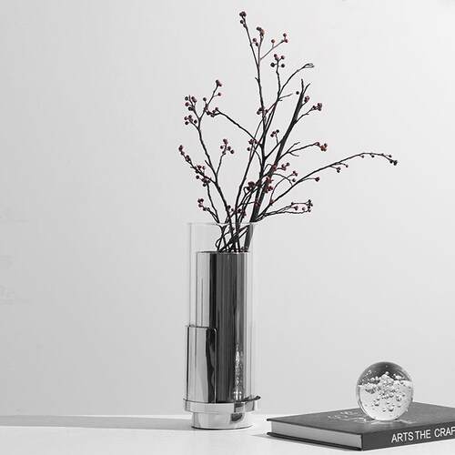简约现代玻璃花瓶轻奢摆件创意家居花束插花器样板房间金属装饰品