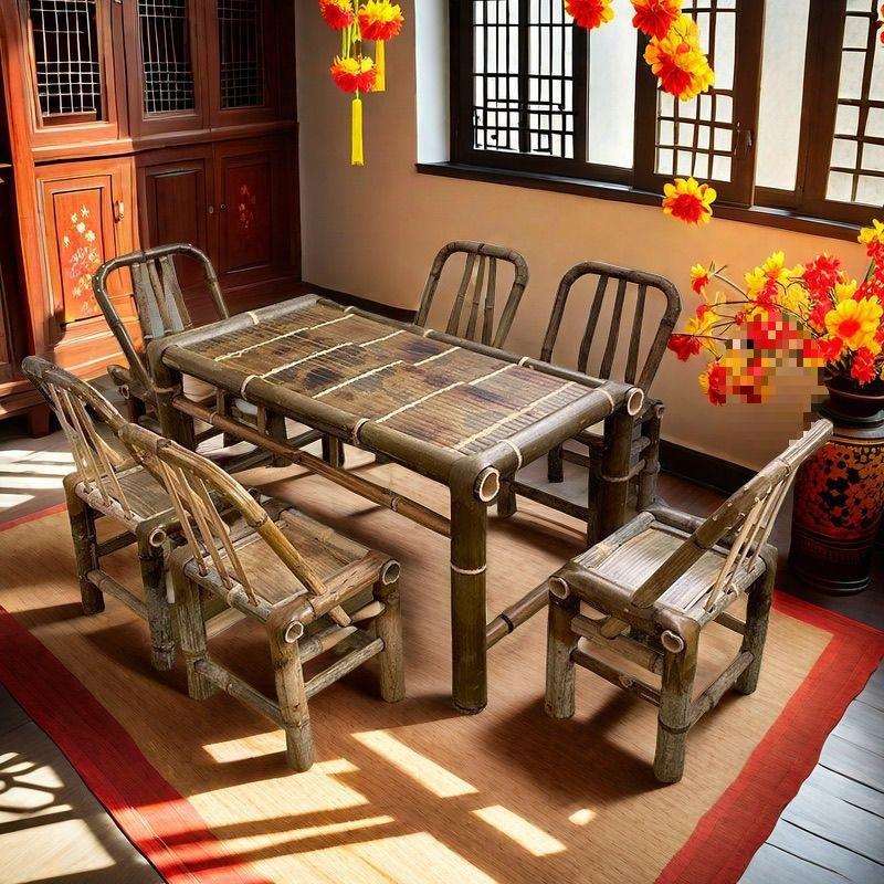中国风老式桌子竹子桌椅全套户外围炉煮茶桌餐桌茶几办公火锅竹桌