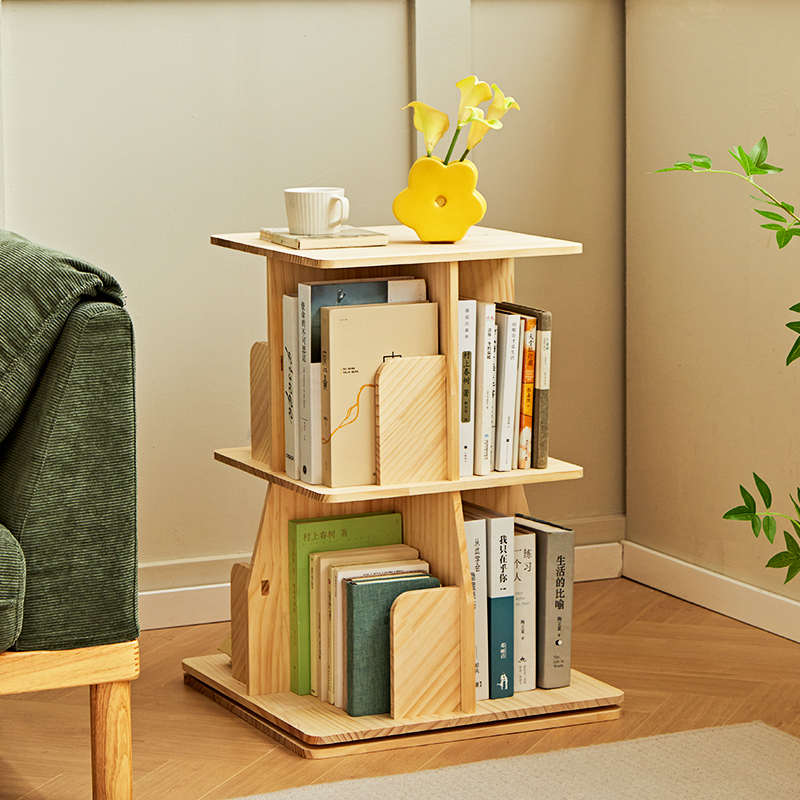 全实木旋转书架360度旋转置物架学生绘本架家用落地客厅省空间