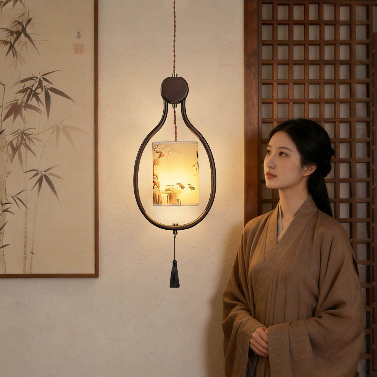 新氏式床头吊灯主卧室高级禅感精致中复古意风灯具茶室吊灯宋美学