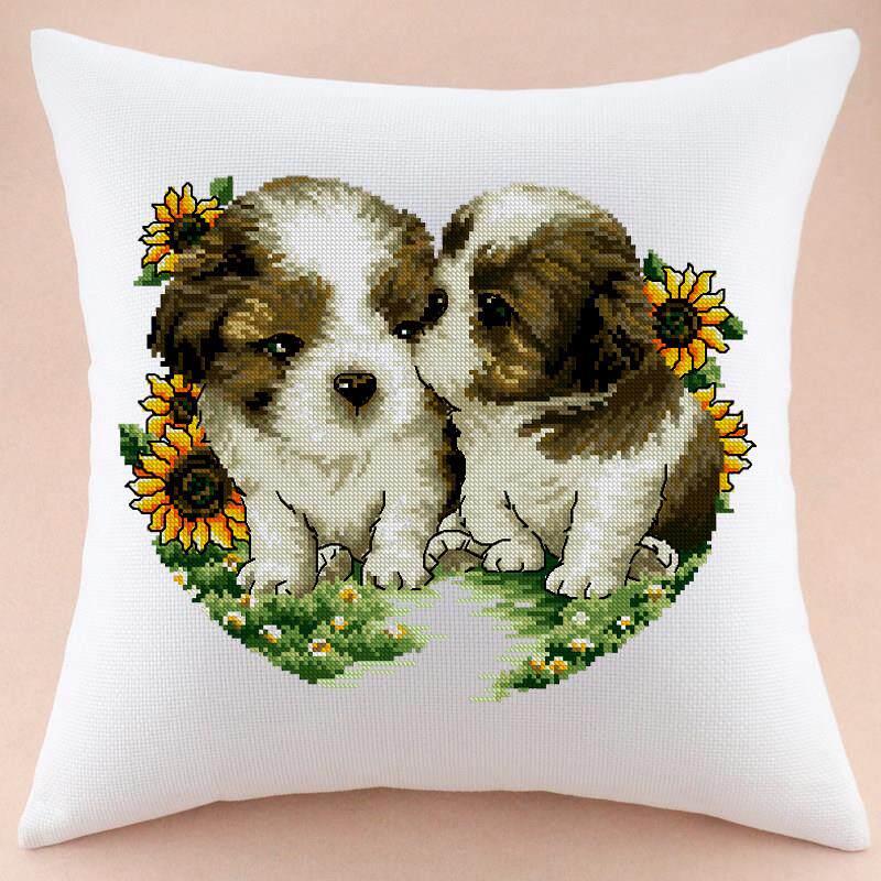 水溶性印花十字绣枕头为两祇狗生肖狗卡通卧室汽车坐垫绣花自己