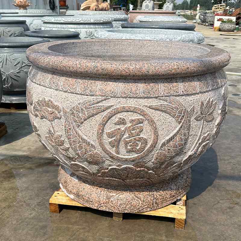 雕花岗岩石缸花盆鱼石荷花缸户外青百福缸鱼缸庭院别墅花园圆水缸