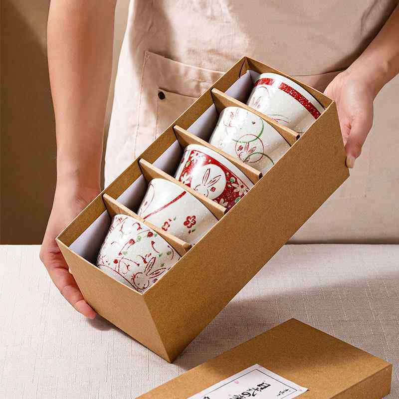 兔年日式陶瓷碗礼盒家用4.5寸吃饭小碗陶瓷餐具礼品套装商用