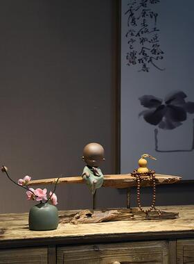 新中式禅意天然风化枯木家居摆件茶室酒店造景根艺博古架玄关装饰