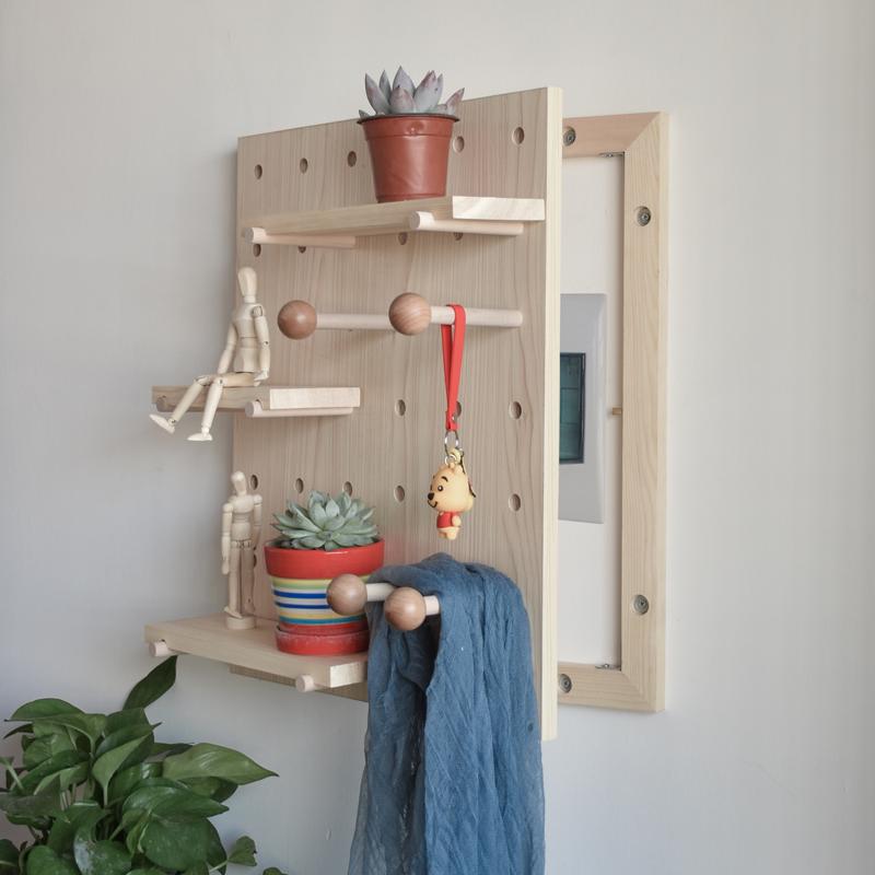 电表箱洞洞板实木壁挂餐厅家用客厅带钟表装饰画置物架电闸盒装