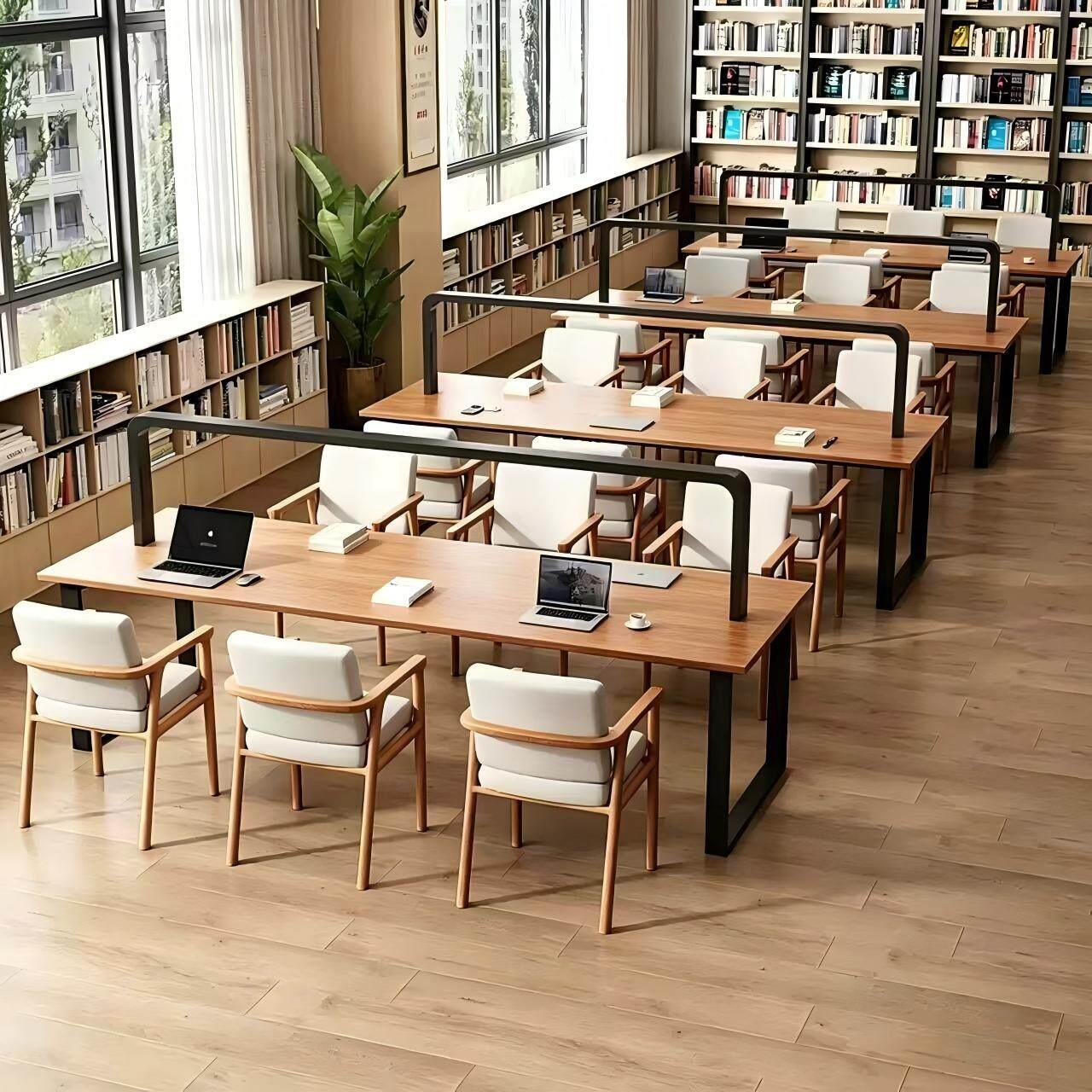 定制图书馆带灯护眼阅览桌学校大学阅览室书桌椅办公会议桌椅组合