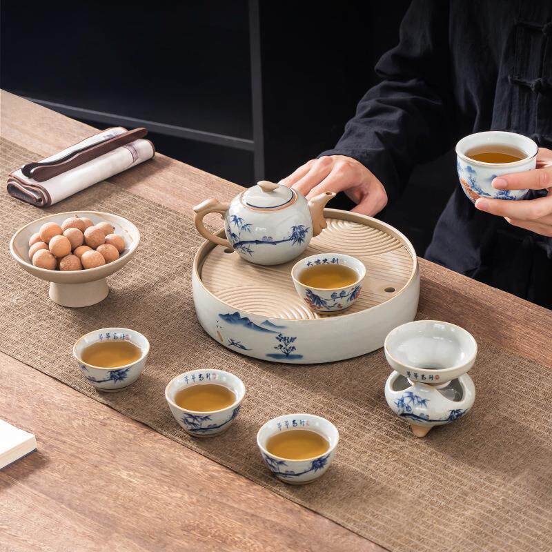 哥窑手绘茶具套装国风2024新款陶瓷家用高档茶杯茶壶茶滤整套茶具