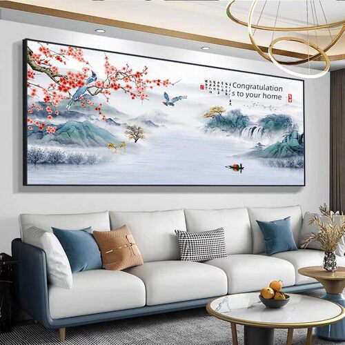 新居及万世兴客厅挂画沙发背景墙高档山水画装饰画中殿画壁画