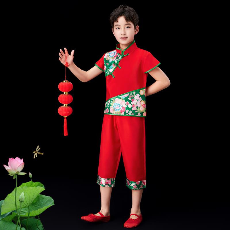 正品庆六一新款开儿童秧歌服腰鼓扇门子舞灯笼演出服红喜民族风舞