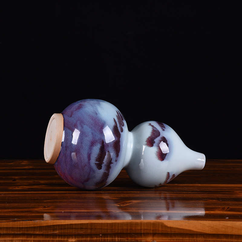 中式复古葫芦瓶景德镇陶瓷花瓶批发窑变裂纹山水陶瓷工艺品摆件