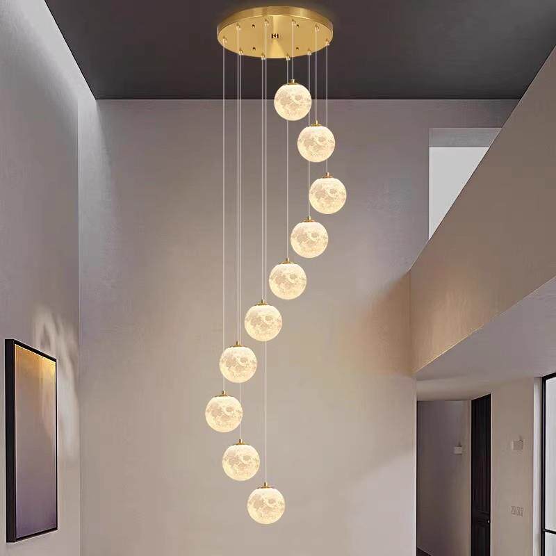 3D打印月球楼梯吊灯长吊灯复式楼楼梯间别墅氛围客厅挑空长线吊灯