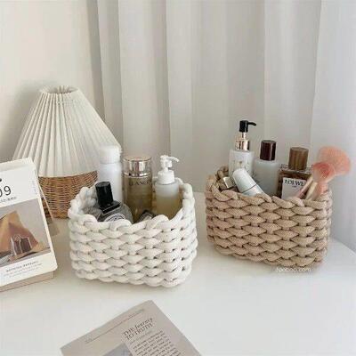 Nordic Cotton Rope Woven Small Storage Basket Rectangle
