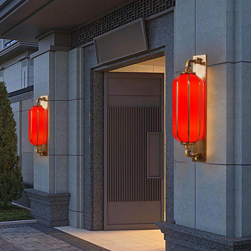 全铜户外红灯笼壁灯别墅花园围墙室外花园阳台过道大门柱子庭院灯