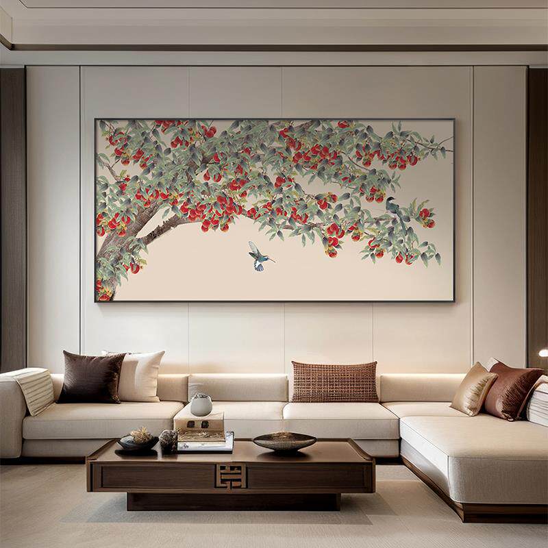 《福荔盈门》新中式客厅装饰画 画高级感巨幅大画 画横版寓意好饭