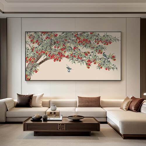 《福荔盈门》新中式客厅装饰画 画高级感巨幅大画 画横版寓意好饭