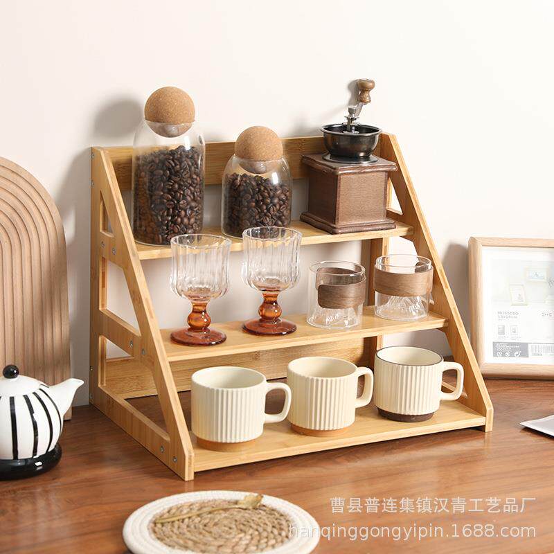 竹制酒杯展示收纳架商店厨房调料架蛋糕三层展示架多肉置物架