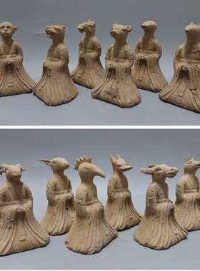 仿古陶器摆件 十二生肖陶俑 人物 古典艺术品博古架饰品出国礼品