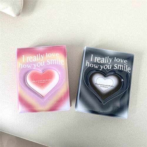 ins黑色粉色梦幻爱心渐变3寸塑封单格相册拍立得追星专辑小卡卡册