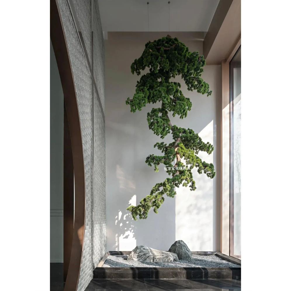 倒挂垂吊松悬挂仿真迎客松 悬挂式仿真植物橱窗茶室玄关酒店造景