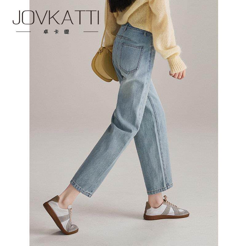 JOVKATTI秋季新款时髦覆古宽松显瘦九分直筒裤慵懒舒适休闲牛仔裤