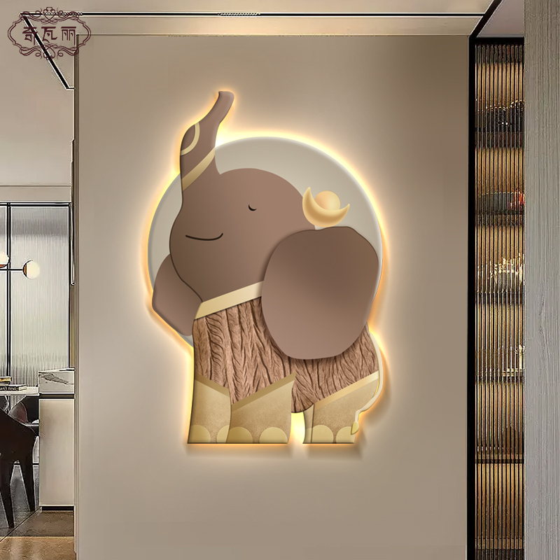 大象led灯画入户玄关装饰画带灯走廊壁画客厅儿童房餐厅墙面挂画图片