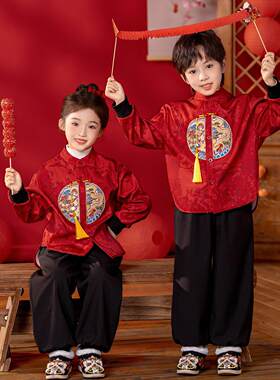 男童唐装冬季汉服中式国风小少爷过年喜庆拜年服男宝宝新年装薄款