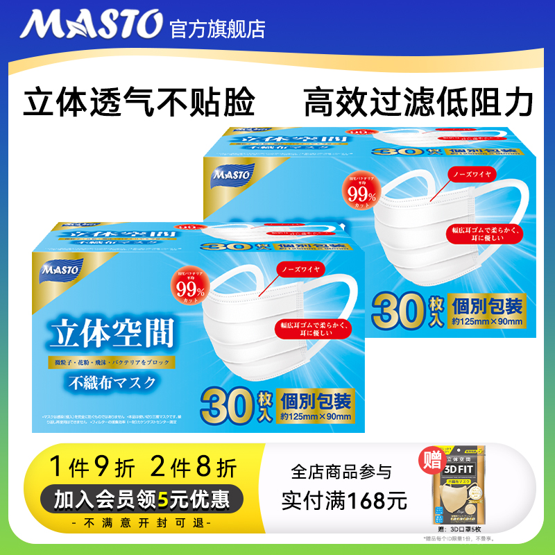 Masto儿童幼儿口罩一次性三层小孩专用薄款透气防尘单独包装