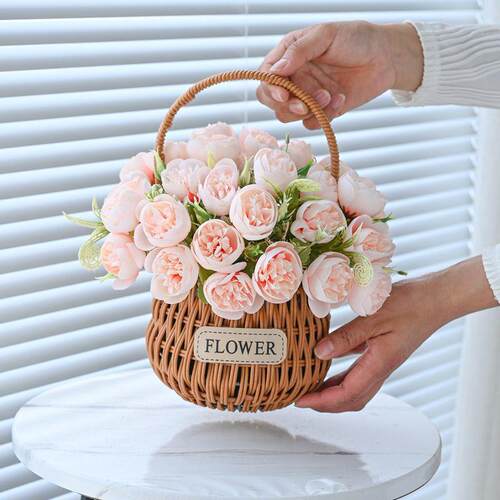 花篮艺玫瑰花假花仿真花摆设客花摆件餐K2vFvK7N花摆厅花绿植插花