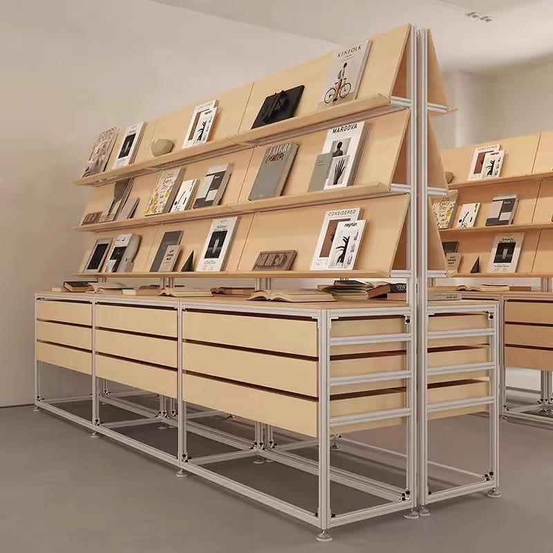 铝型材展示货架桦木海洋板工业风收纳展览书架多层抽屉样品陈列柜