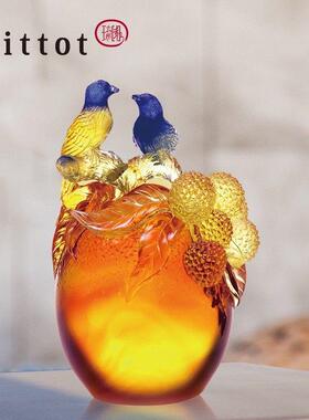 tittot琉园中式琉璃摆件工艺礼品摆饰客厅玄关水晶装饰高升乔迁结