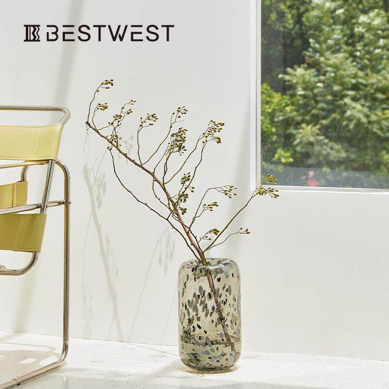 Best west 彩色水磨石直筒柱状水培玻璃花瓶样板间花器软装饰品