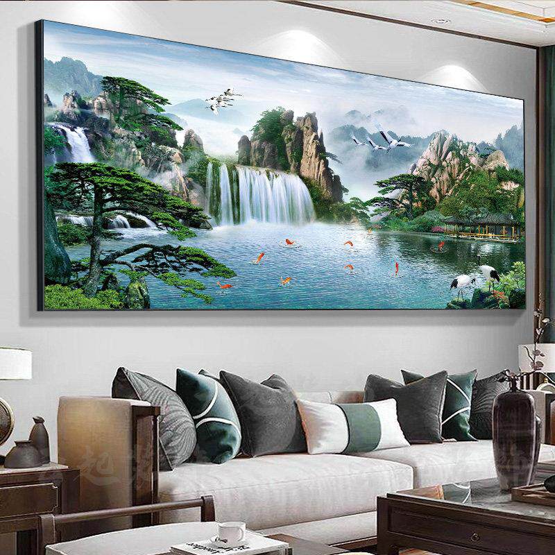 农村中堂山水挂画 画2025新款客厅装饰风景沙发背景墙壁流水生财