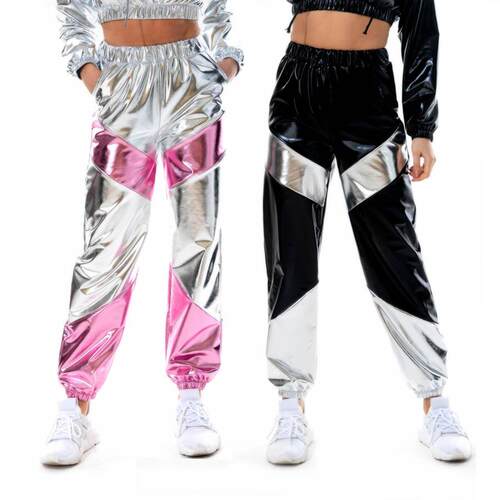 Color blocked women's patent leather laser pocket