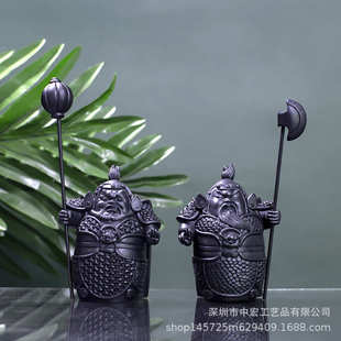雕像 护宅轻奢哼哈二将新中式 国风树脂摆件家居装 饰品 复古风人物