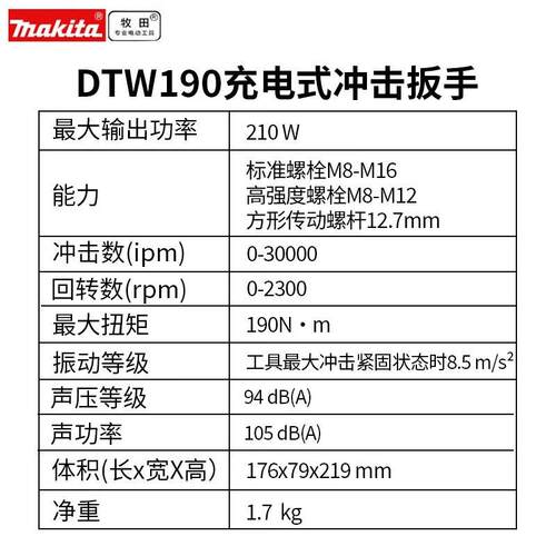 牧田牧田充电式电动扳手DTW190充电扳手18V锂电冲击扳手电动工具 - 封面