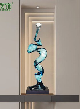 细高长玄关摆件风生水起流水落地雕塑客厅电视柜装饰品轻奢高级感