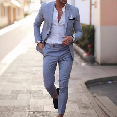 Men's Plain Formal Business Suit Set Slim Fit Lapel Neck