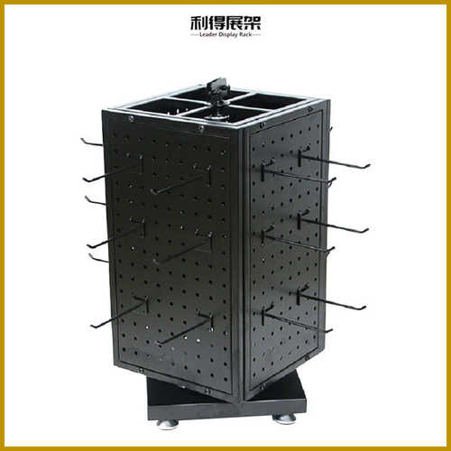 金属四面黑色洞洞板可旋转样品商品陈列架 首饰钥匙扣挂钩展示架