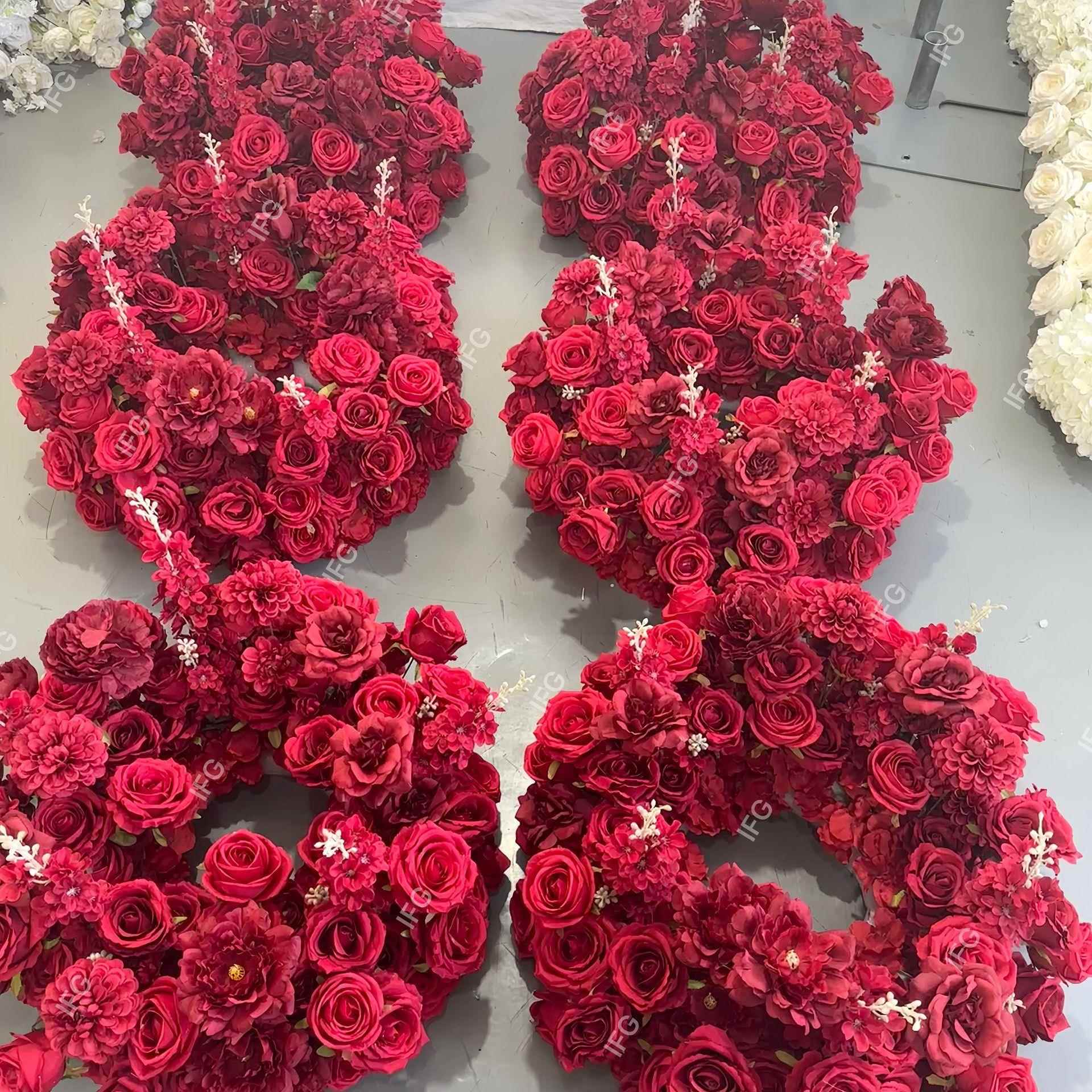 IFG婚礼堂展厅仿真绢花装饰烛台假花桌面花30cm红色玫瑰圆圈花