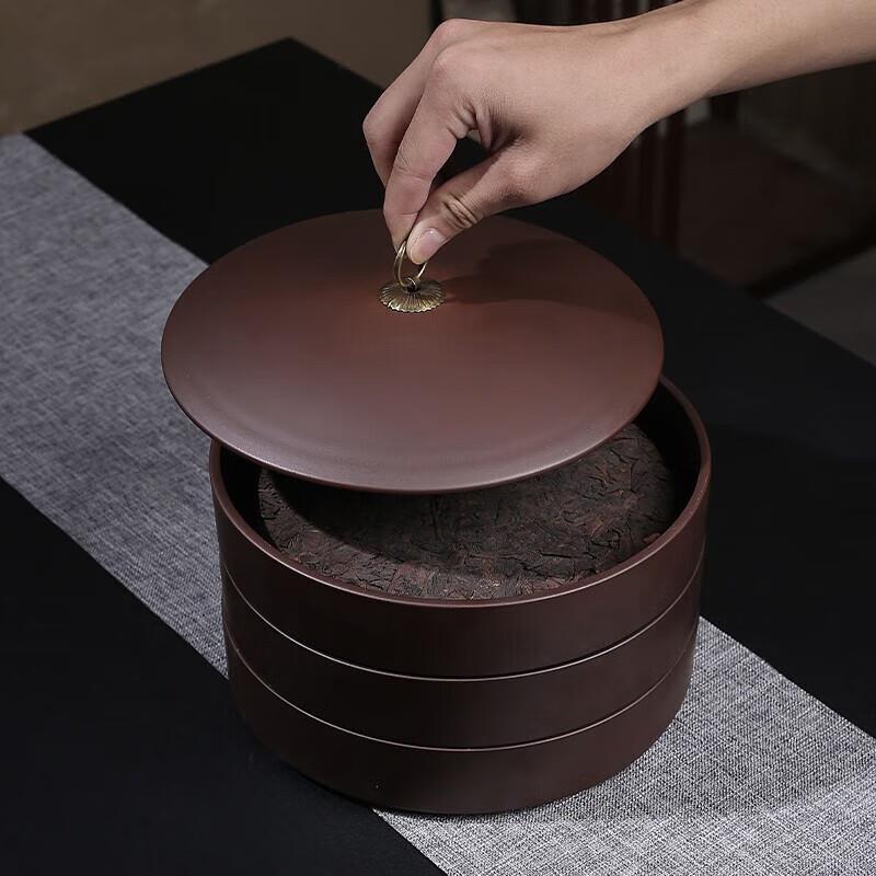 紫砂大号茶饼罐密封醒茶存储茶罐分层密封陶瓷家用一斤装存储罐